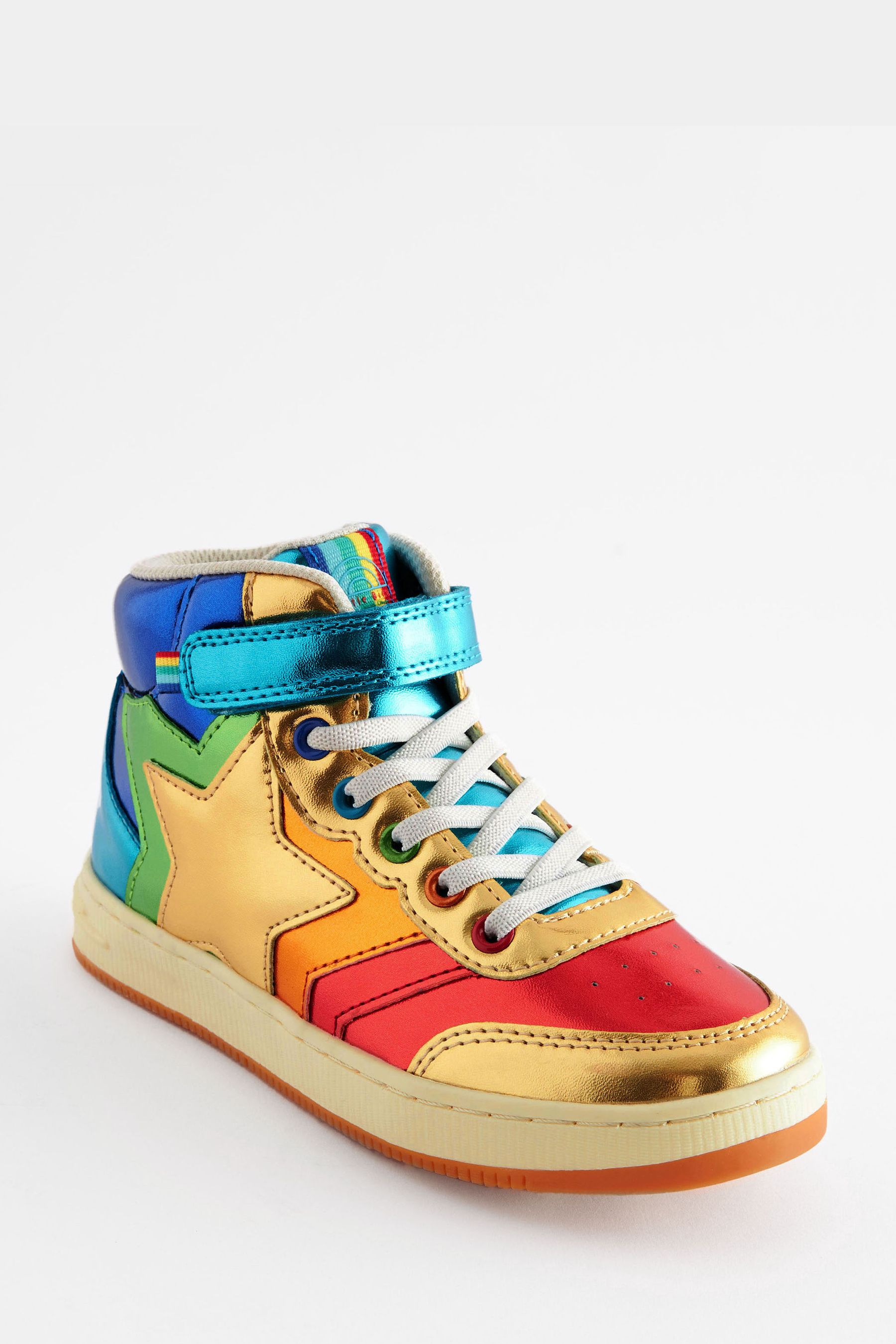 Little Bird by Jools Oliver Multi Older Metallic Rainbow Star Hi Top Trainers