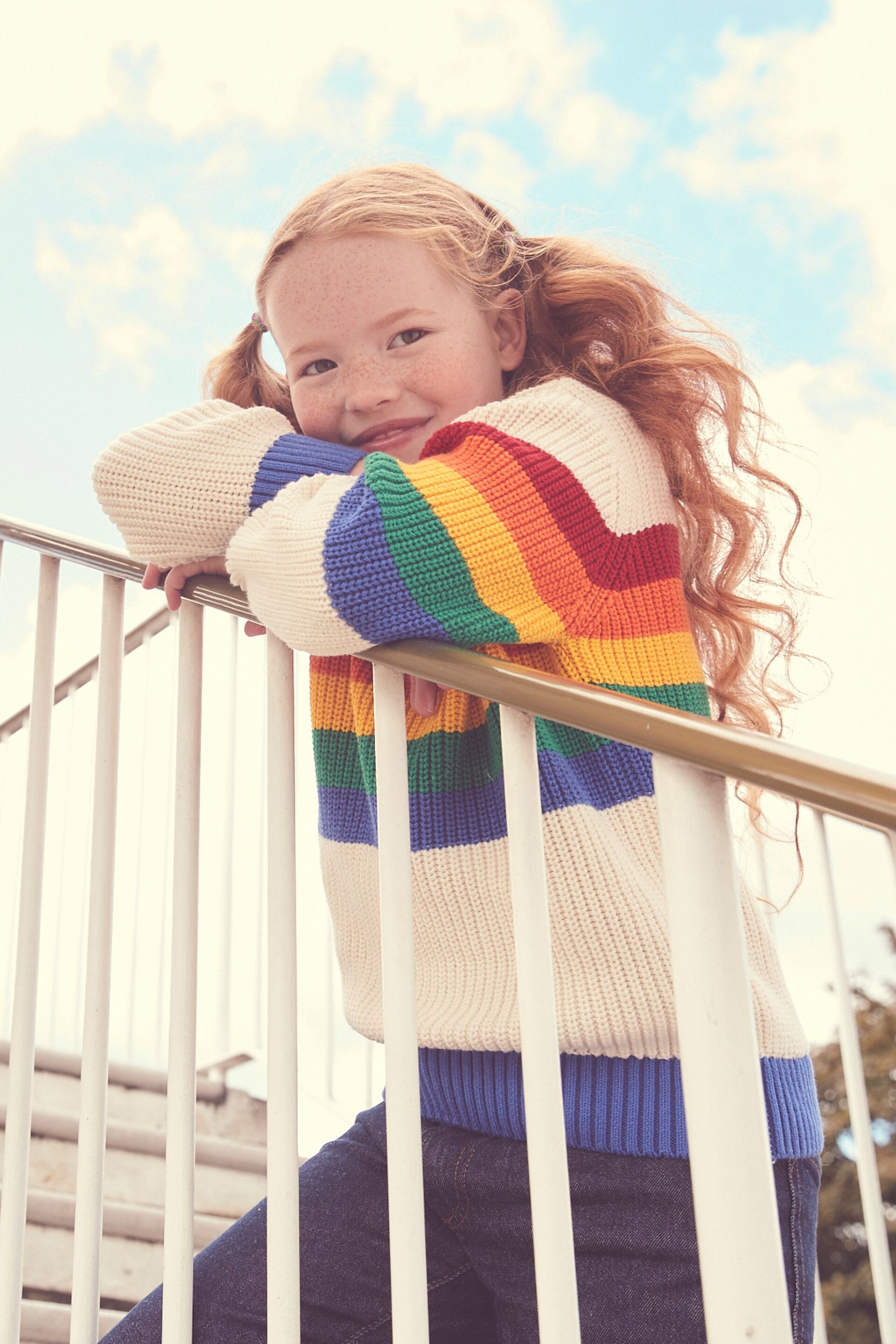 Little Bird by Jools Oliver Multi Rainbow Stripe Knitted Jumper - Image 3 of 7