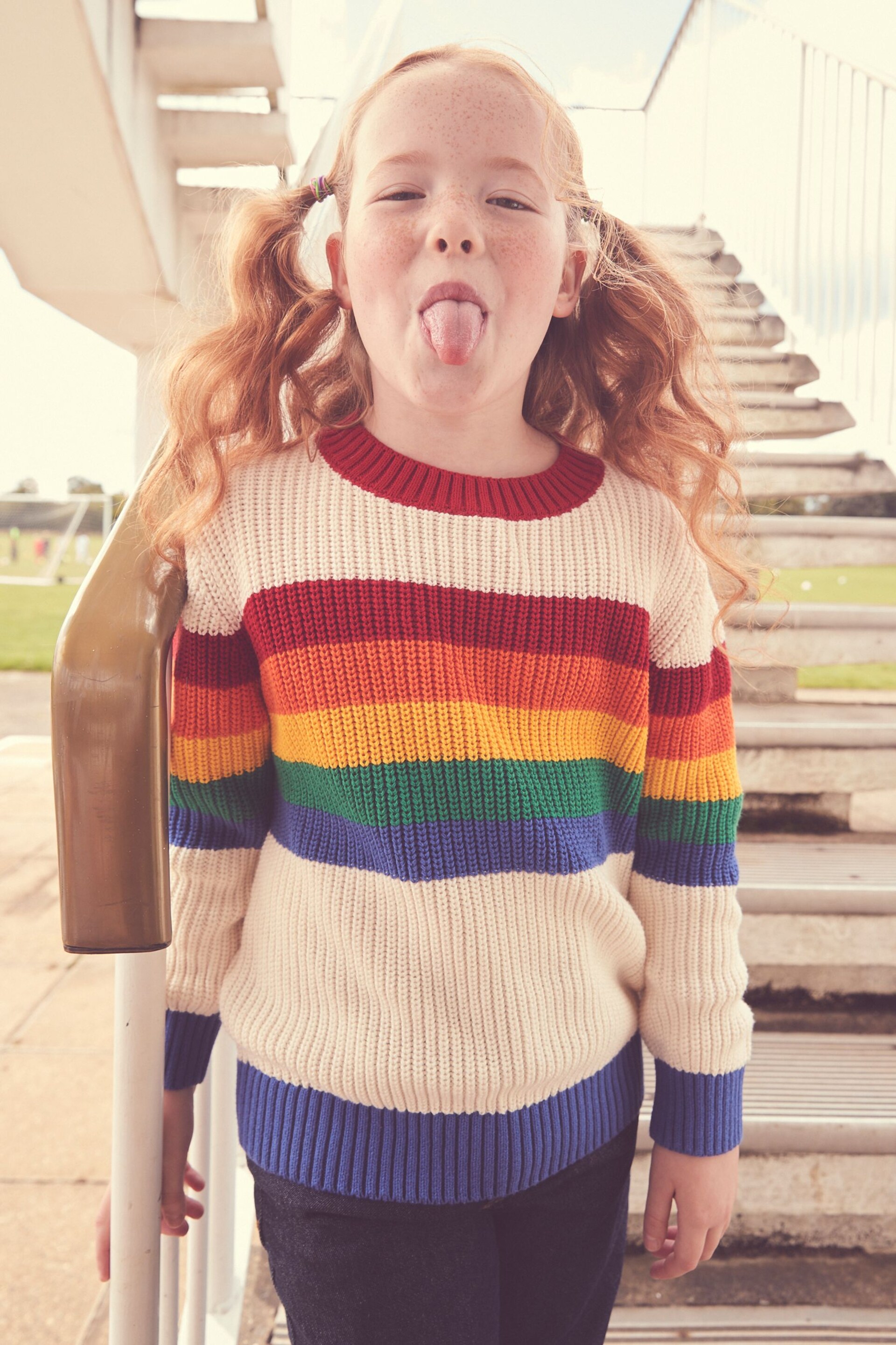 Little Bird by Jools Oliver Multi Rainbow Stripe Knitted Jumper - Image 4 of 7