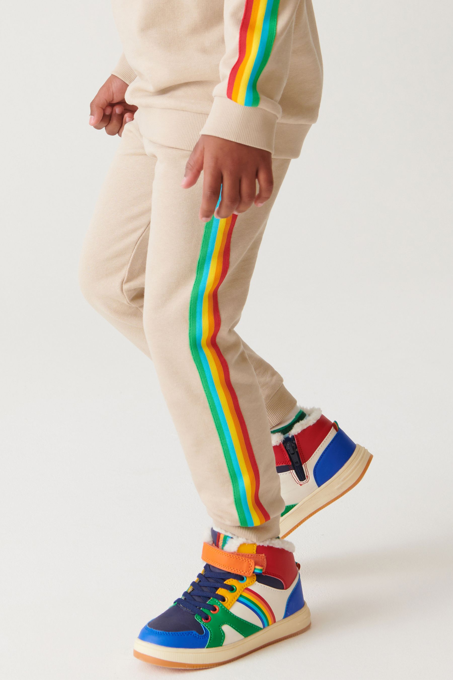 Rainbow striped joggers store