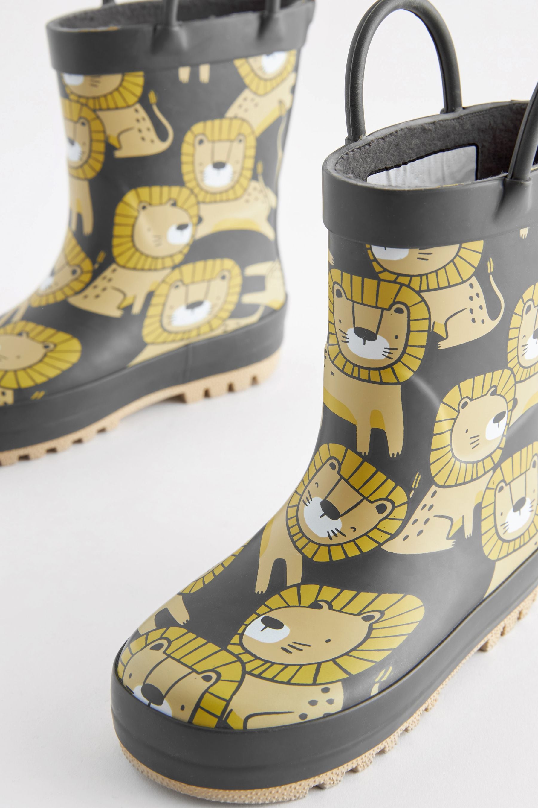 Buy Charcoal Grey Lion Print Handle Wellies from Next Luxembourg