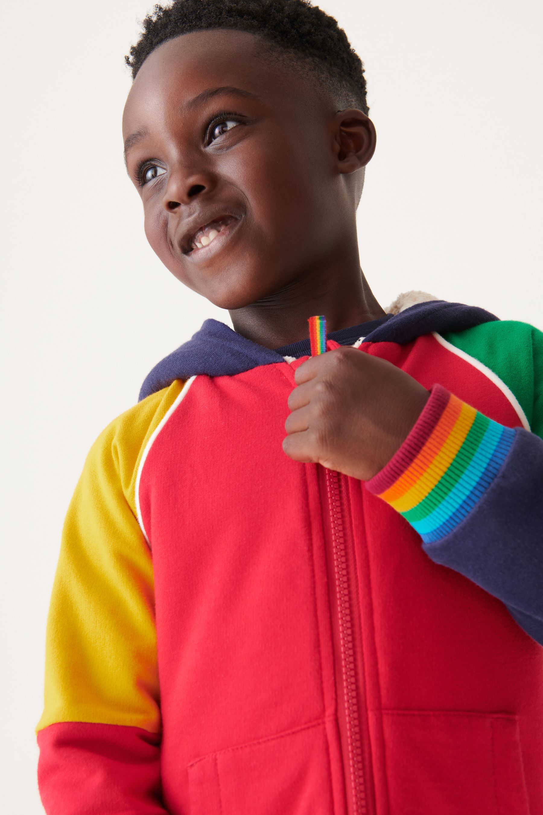 Buy Little Bird by Jools Oliver Red Colourblock Rainbow Borg Lined Zip Up Hoodie from Next Luxembourg