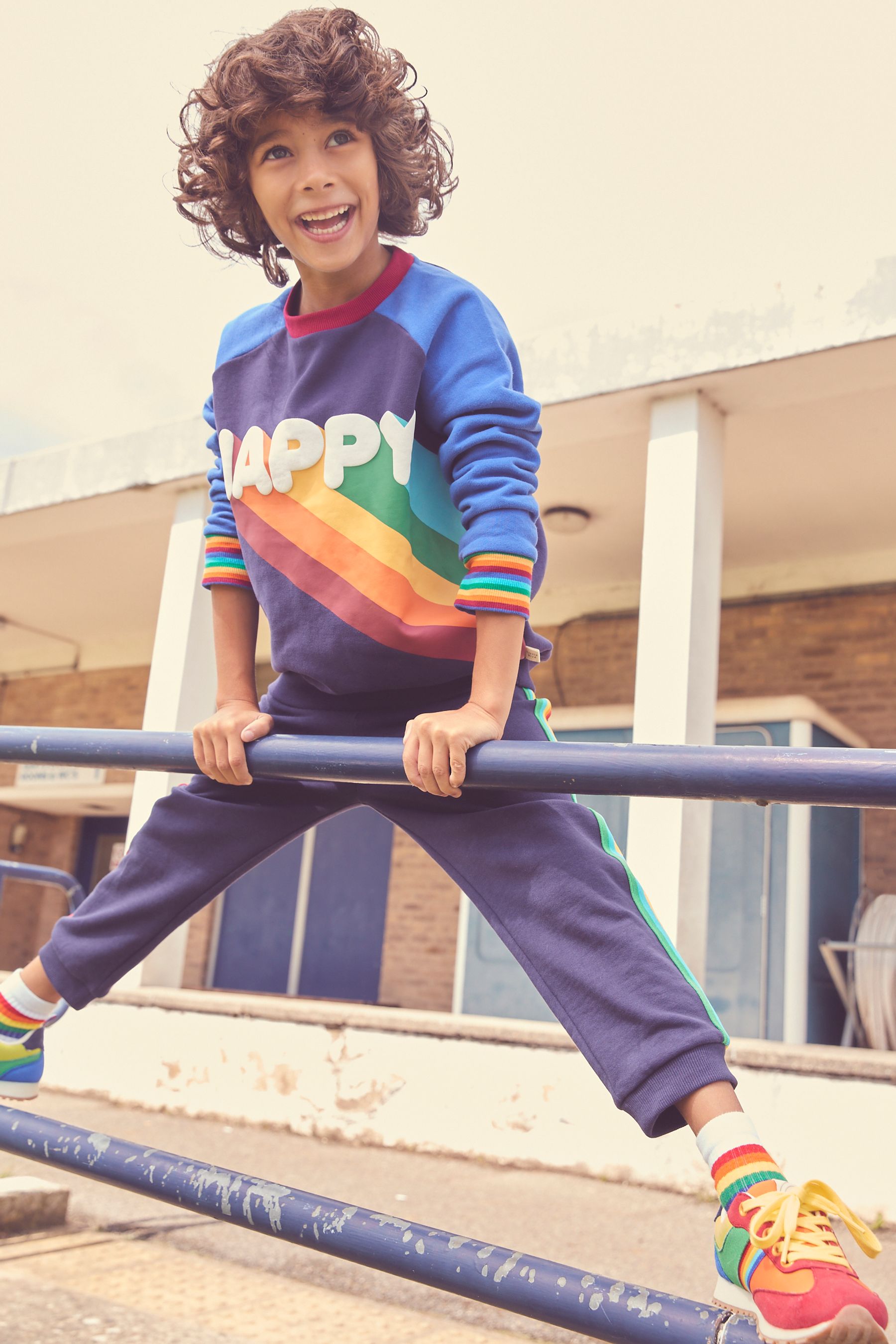Buy Little Bird by Jools Oliver Navy Happy Rainbow Crew Neck 100 Cotton Sweatshirt from the Next UK online shop