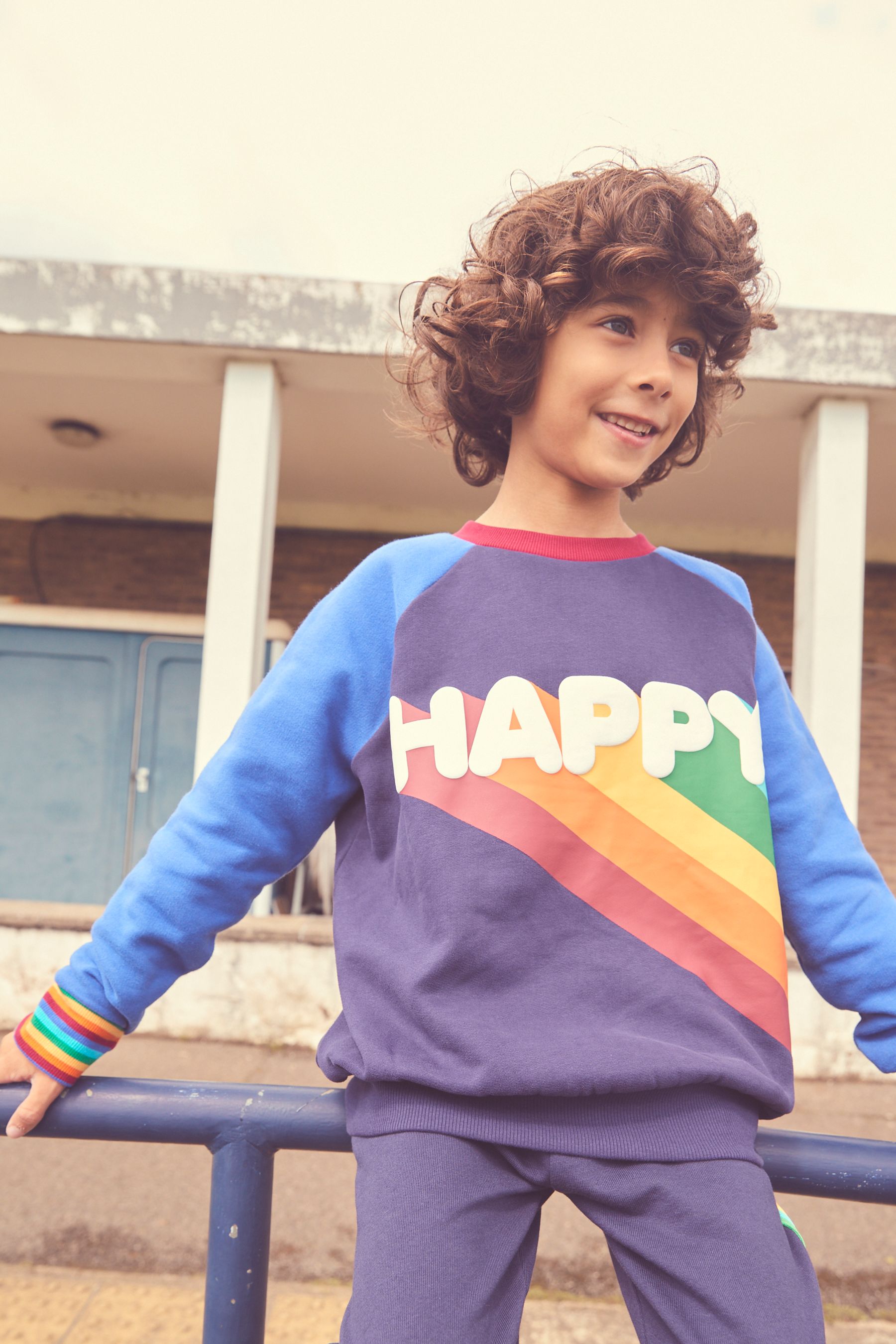 Buy Little Bird by Jools Oliver Navy Happy Rainbow Crew Neck 100 Cotton Sweatshirt from the Next UK online shop