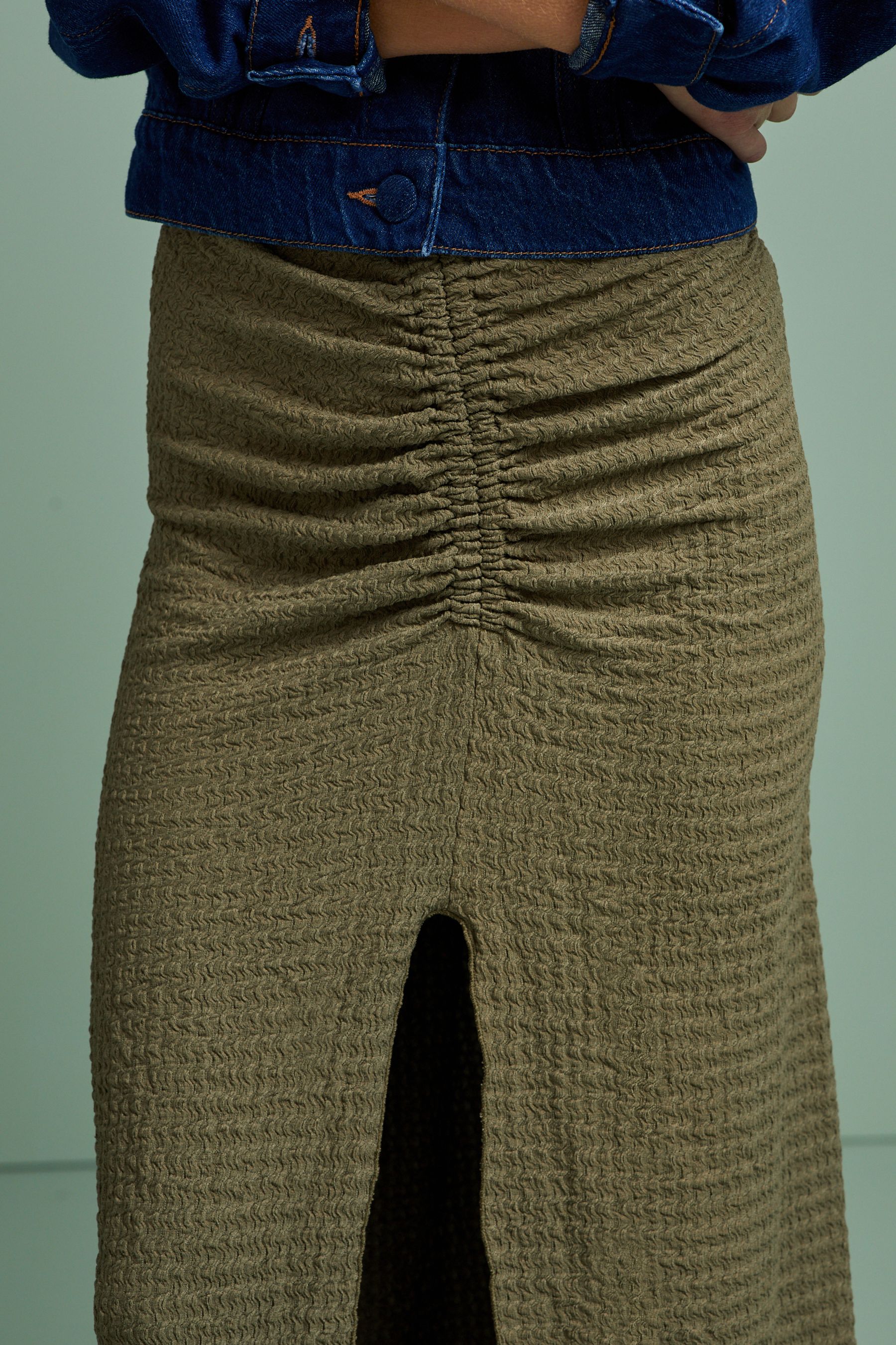 Buy Khaki Green Texture Ruched Front Midi Skirt from Next Luxembourg