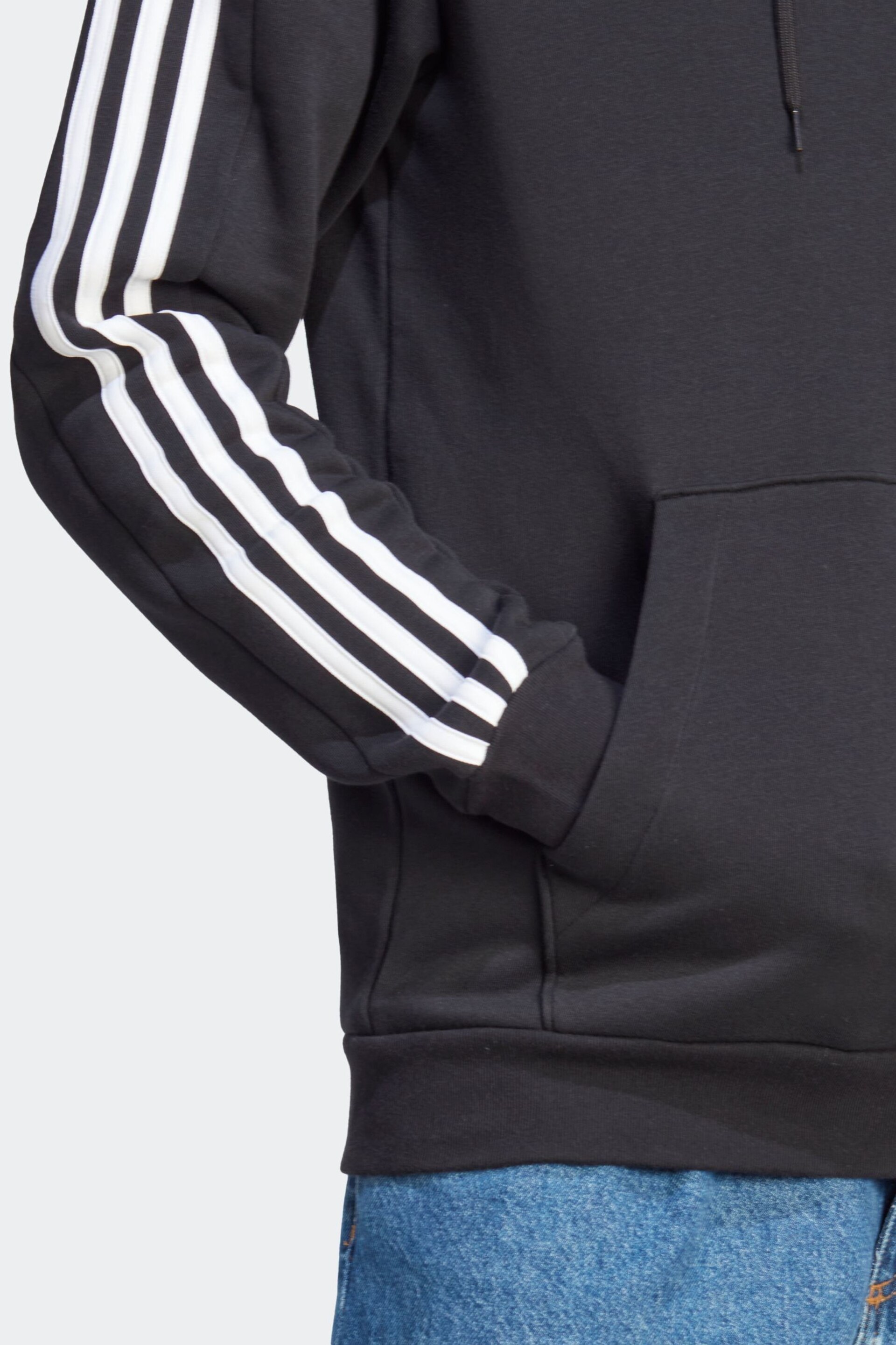 adidas Black Essentials Fleece 3-Stripes Hoodie - Image 5 of 6