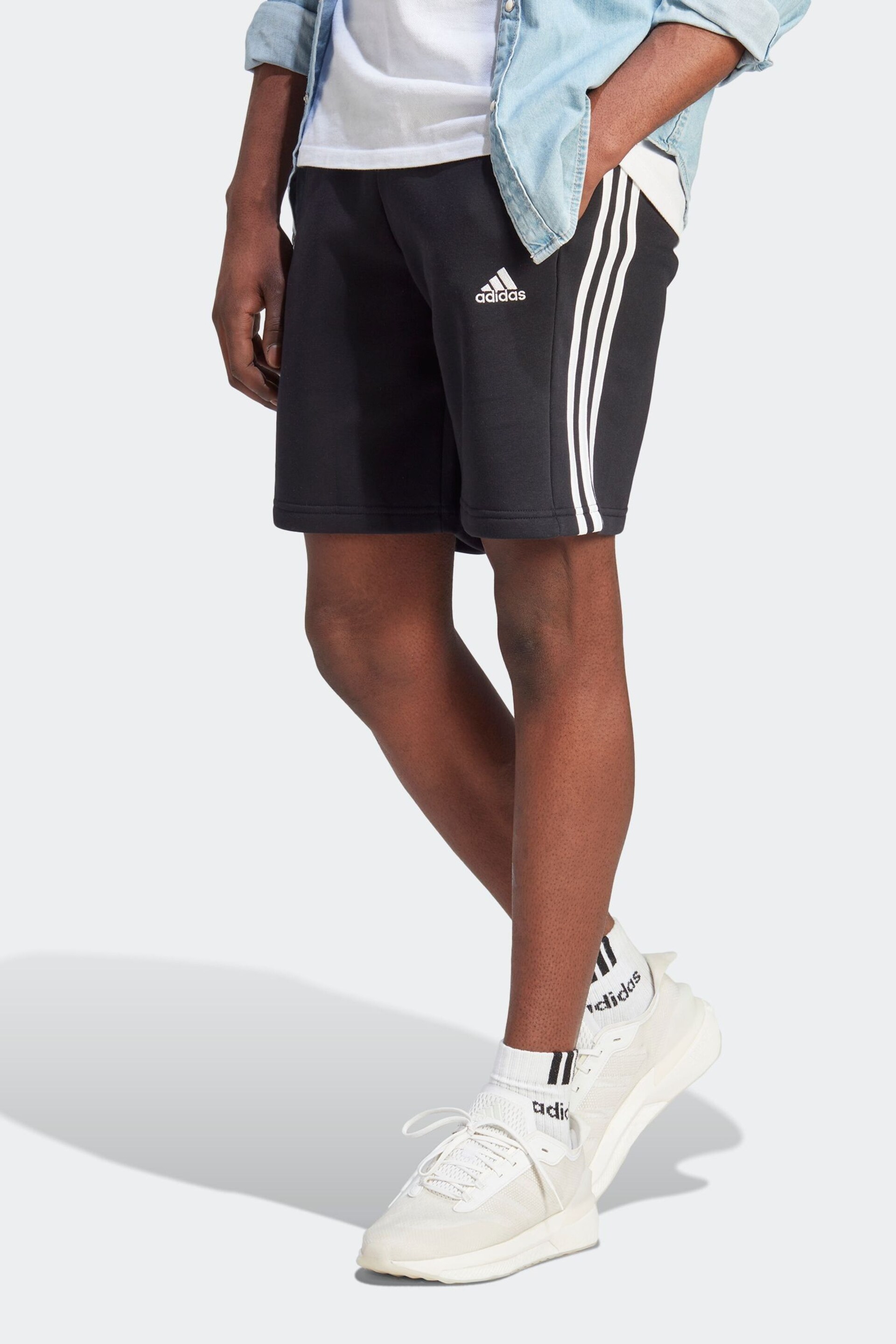 adidas Black Sportswear Essentials Fleece 3-Stripes Shorts - Image 1 of 6