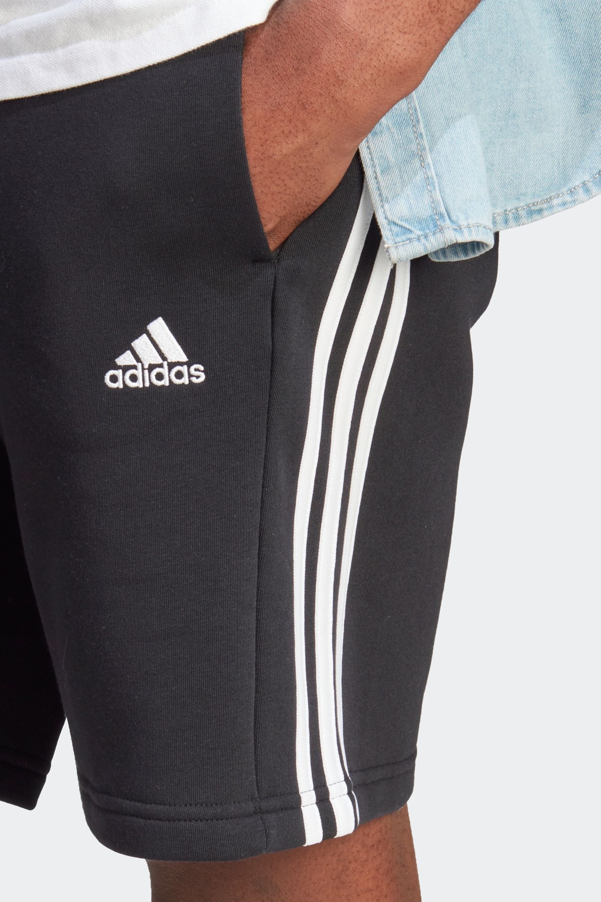 adidas Black Sportswear Essentials Fleece 3-Stripes Shorts - Image 4 of 6