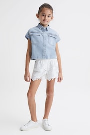 Reiss Mid Blue Sandie Junior Denim Crop Top - Image 3 of 6