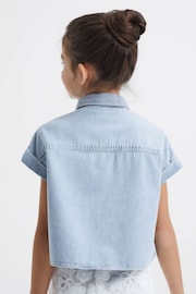 Reiss Mid Blue Sandie Junior Denim Crop Top - Image 5 of 6