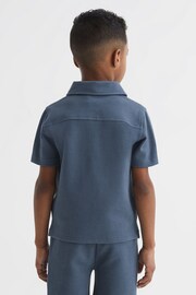 Reiss Royal Blue Creed Junior Slim Fit Textured Half Zip Polo Shirt - Image 5 of 6