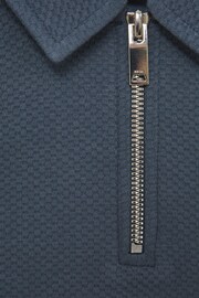 Reiss Royal Blue Creed Junior Slim Fit Textured Half Zip Polo Shirt - Image 6 of 6