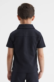 Reiss Navy Creed Junior Slim Fit Textured Half Zip Polo Shirt - Image 5 of 6