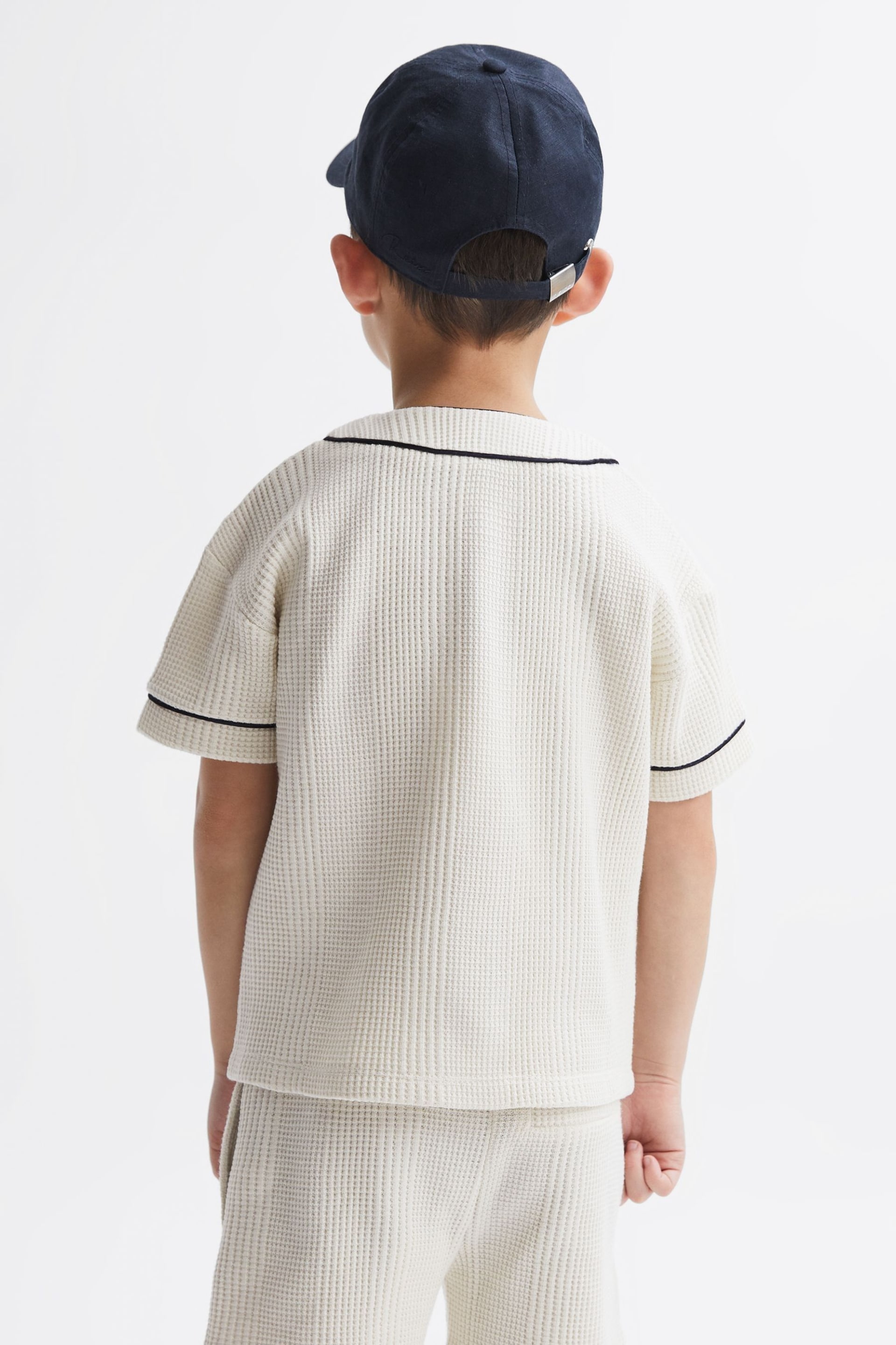 Reiss Ecru Jonny Junior Textured Collarless Shirt - Image 5 of 6