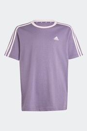 adidas Purple Boyfriend Loose Fit Sportswear Essentials 3-Stripes Cotton T-Shirt - Image 1 of 5