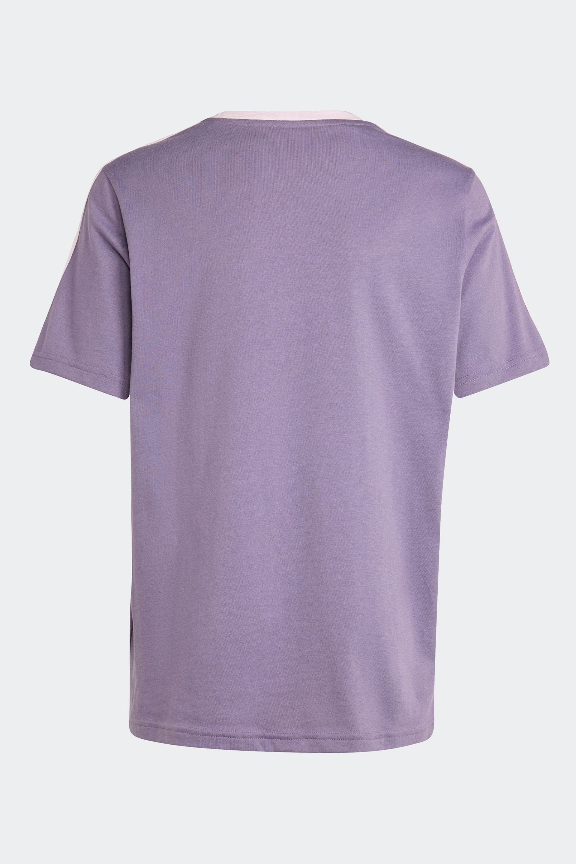 adidas Purple Boyfriend Loose Fit Sportswear Essentials 3-Stripes Cotton T-Shirt - Image 2 of 5