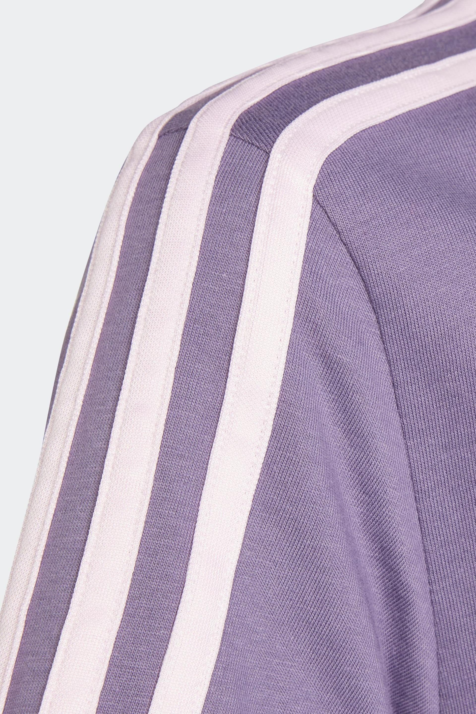 adidas Purple Boyfriend Loose Fit Sportswear Essentials 3-Stripes Cotton T-Shirt - Image 4 of 5