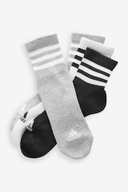 adidas Grey 3-Stripes Cushioned Sportswear Mid Cut Socks 3 Pairs - Image 2 of 4