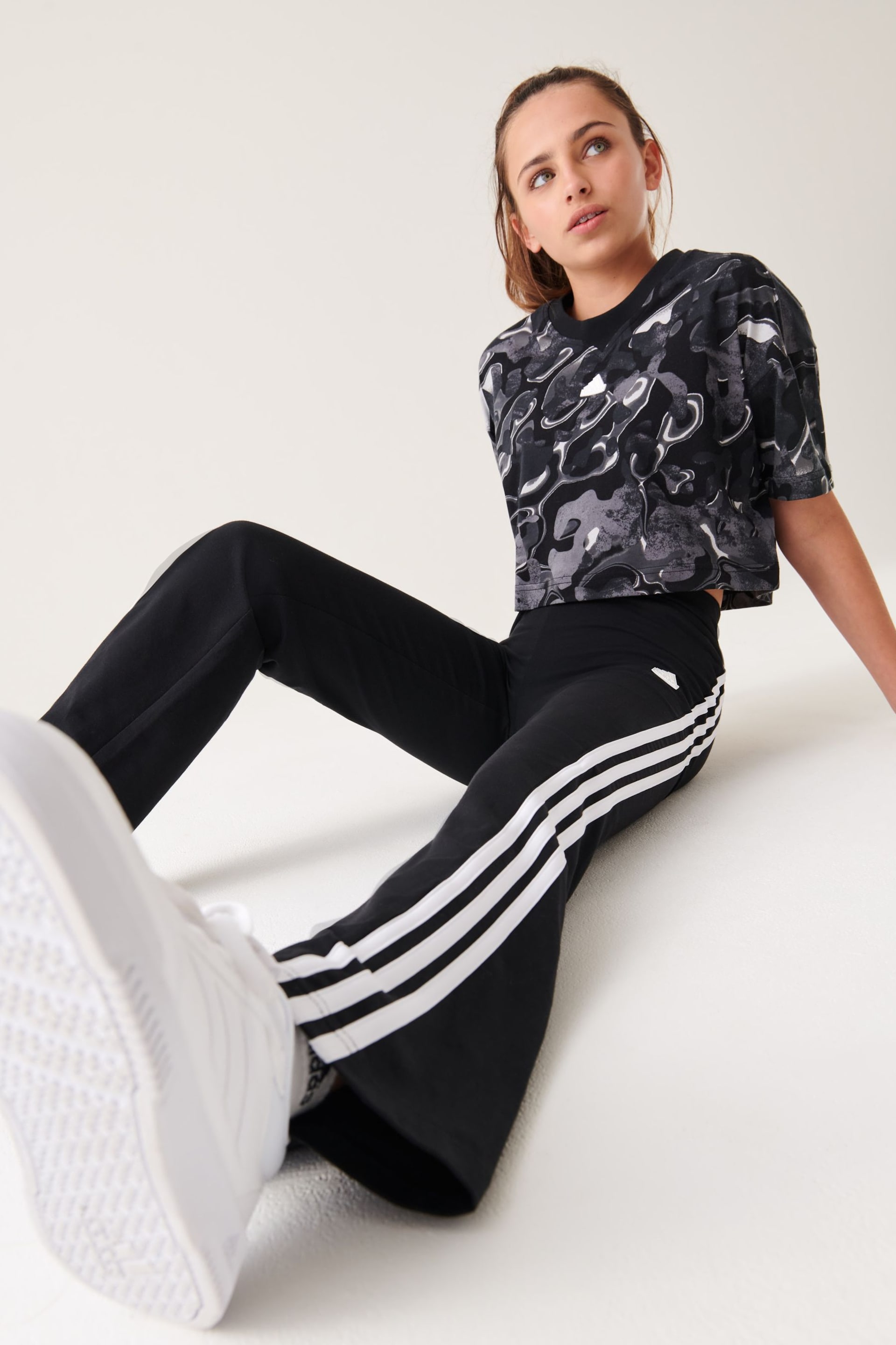 adidas Black Sportswear Future Icons 3-Stripes Cotton Flared Leggings - Image 3 of 11
