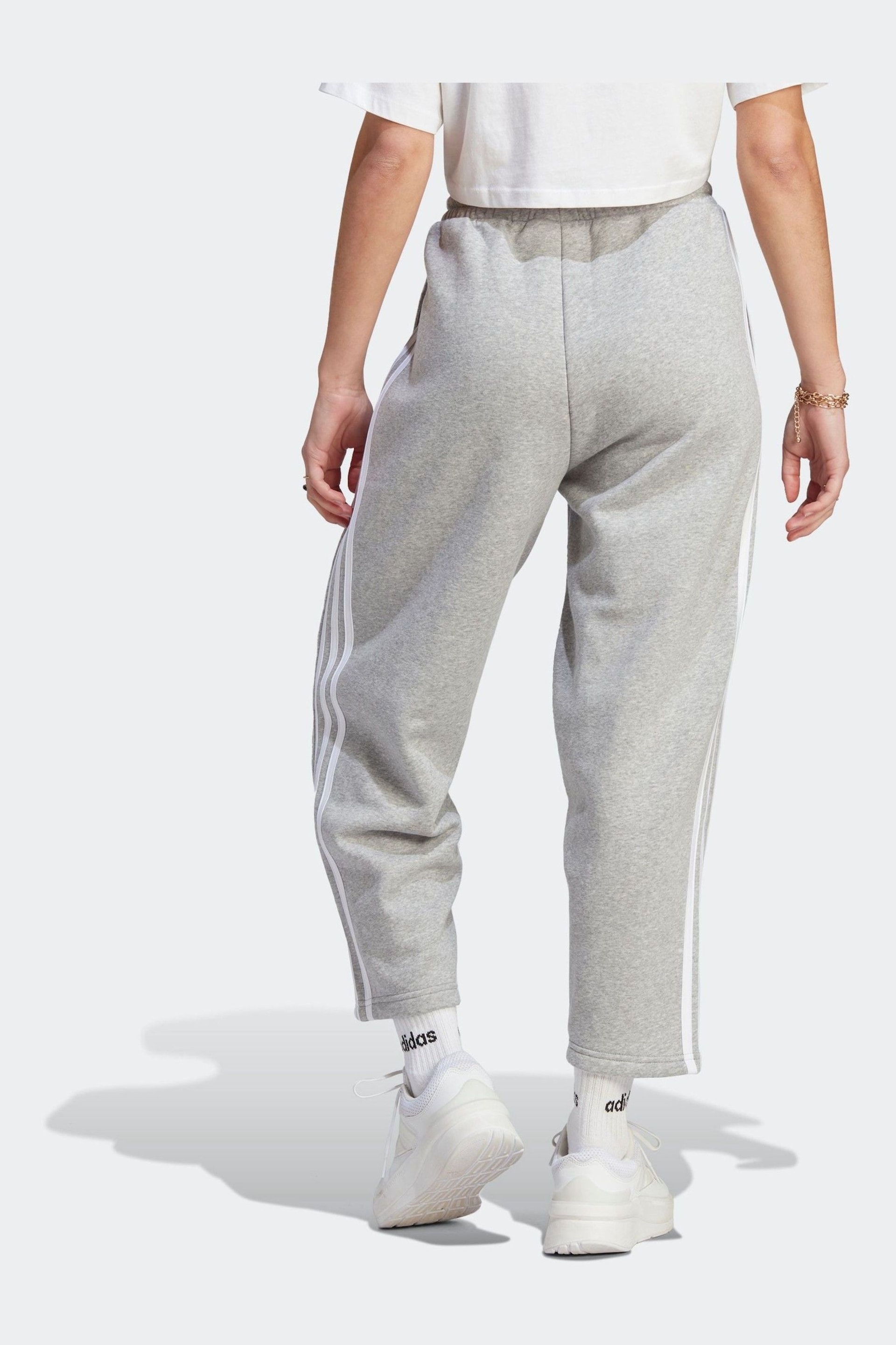 adidas Grey Sportswear Essentials 3-Stripes Open Hem Fleece Joggers - Image 2 of 6