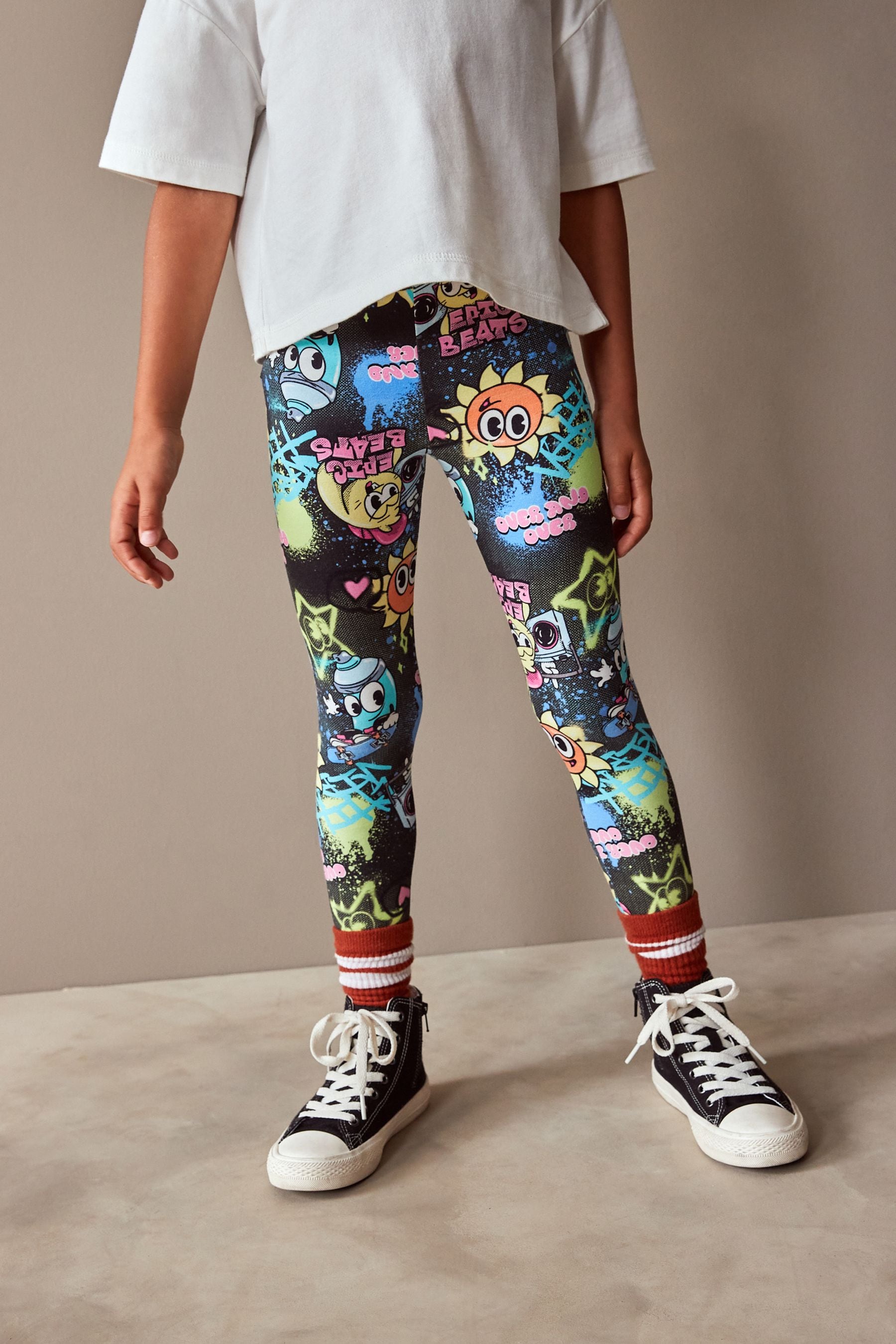Buy Black Graffiti Character Printed Leggings 3 16yrs from Next United Arab Emirates