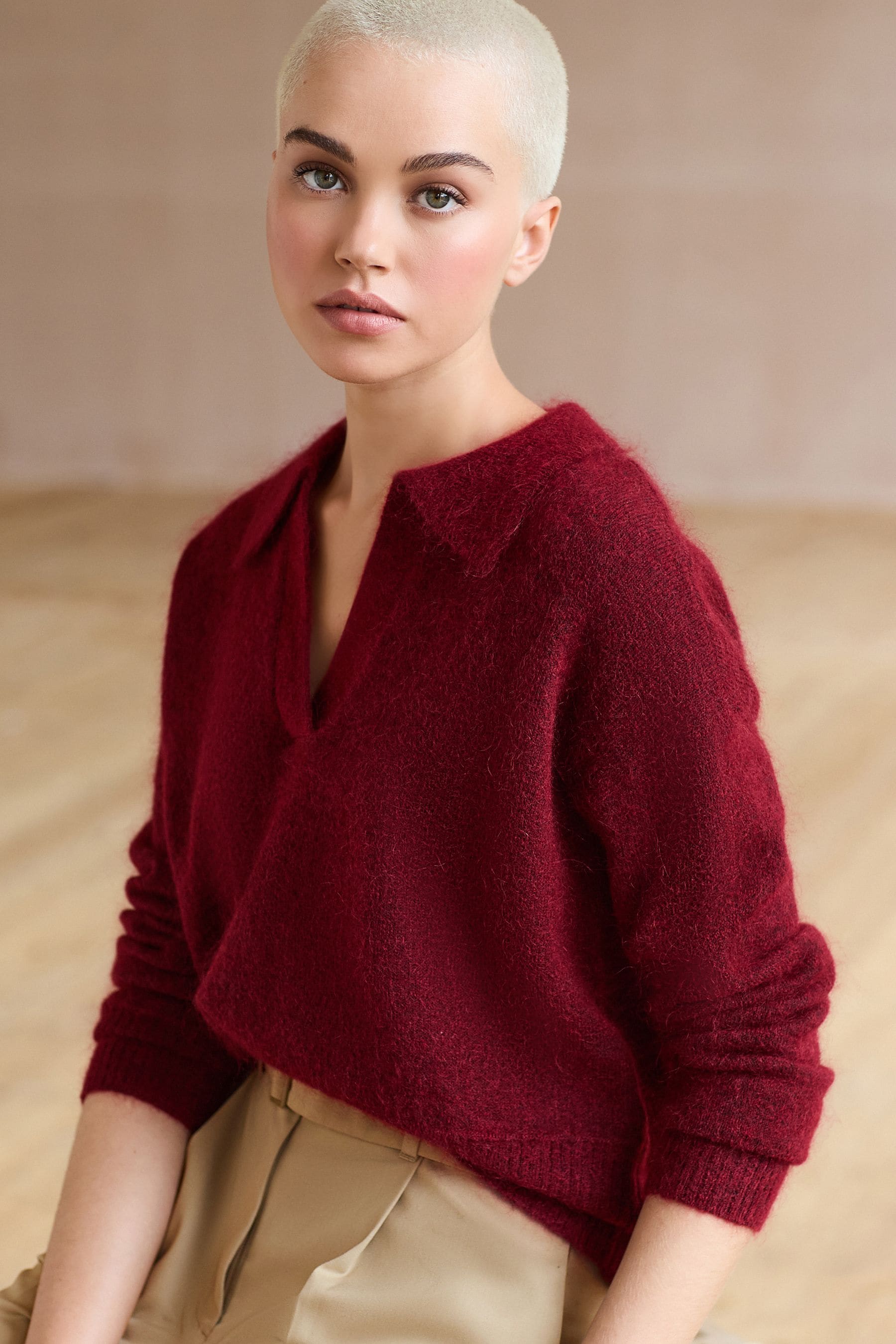 Buy Red Premium Wool Blend V Neck Collared Jumper from Next Luxembourg