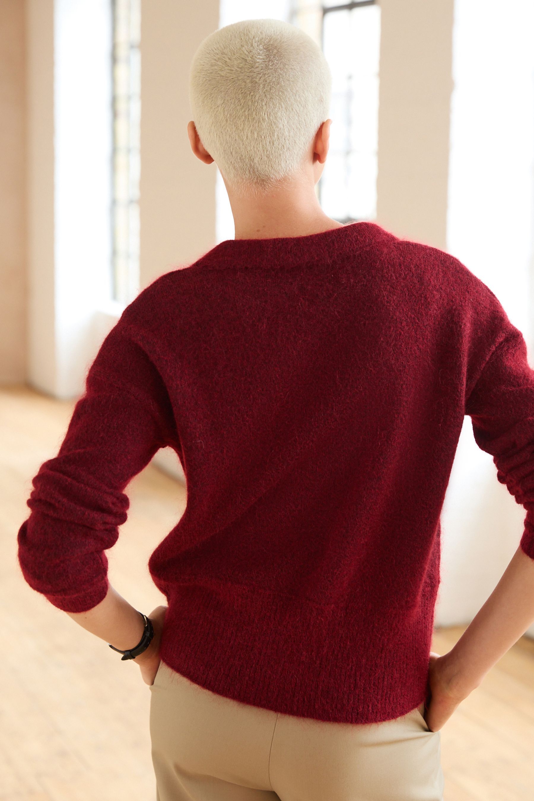 Buy Red Premium Wool Blend V Neck Collared Jumper from Next Luxembourg