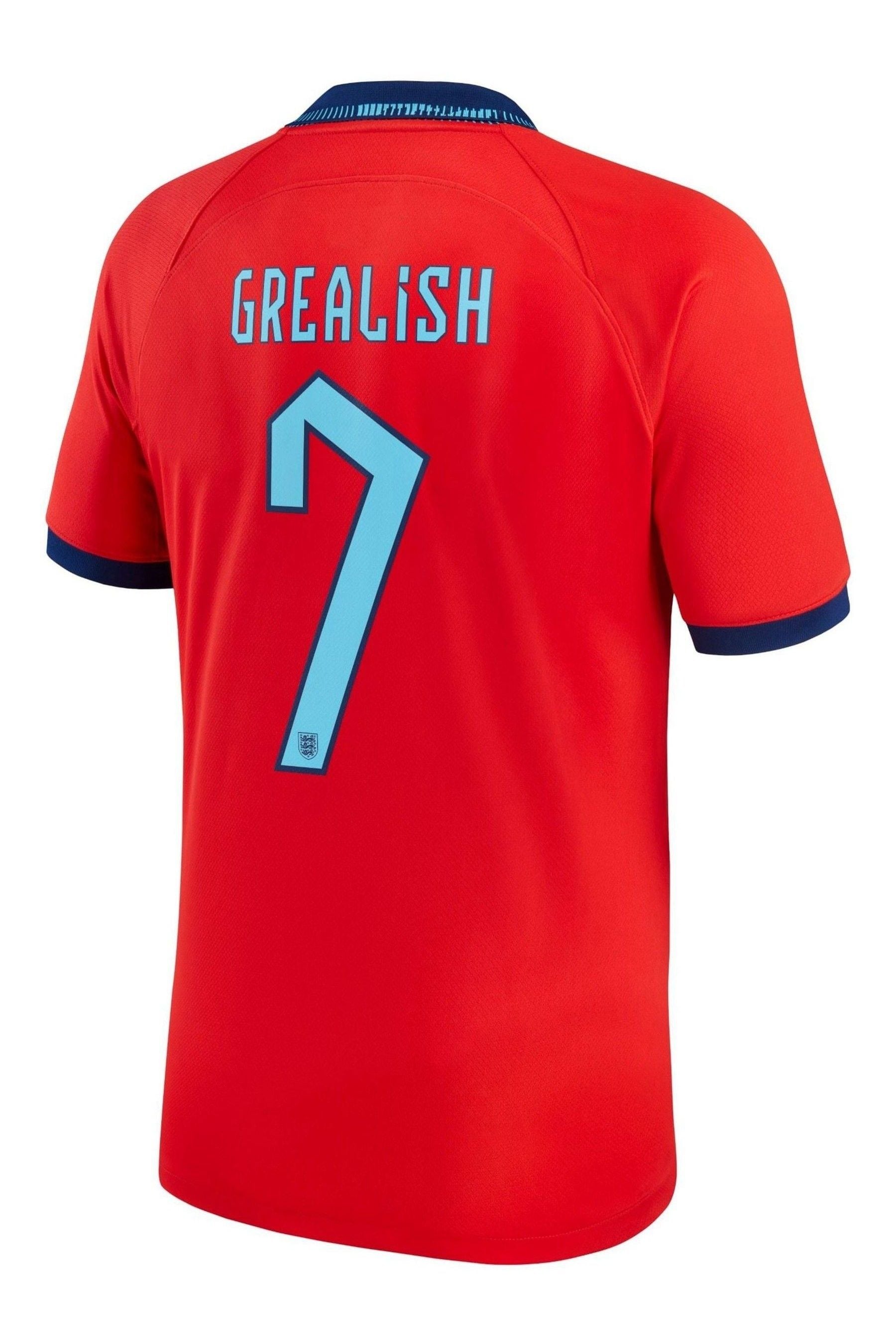 Buy Nike Red Grealish 7 England Away Stadium Football Shirt 2022 from Next Luxembourg
