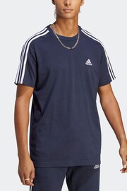 adidas Light Blue Essentials Single Jersey 3-Stripes T-Shirt - Image 2 of 4