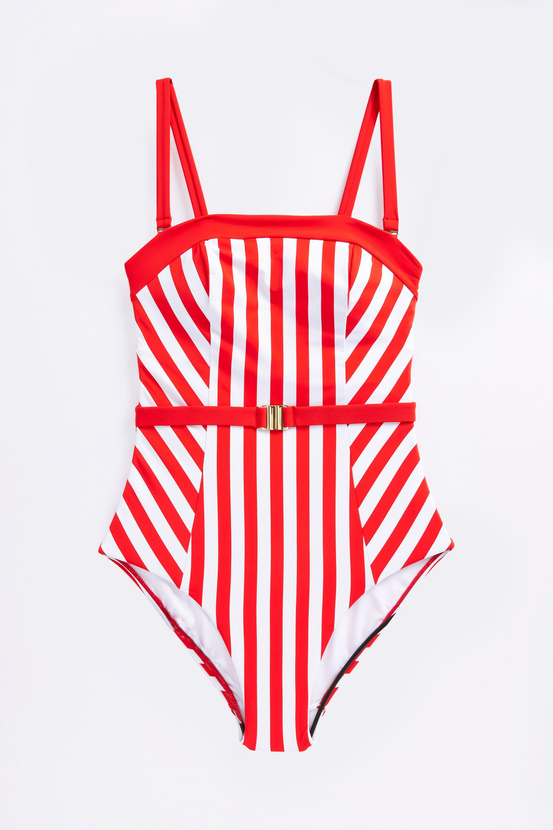 Buy Red White Stripe Bandeau Belted Tummy Control Swimsuit from Next Luxembourg
