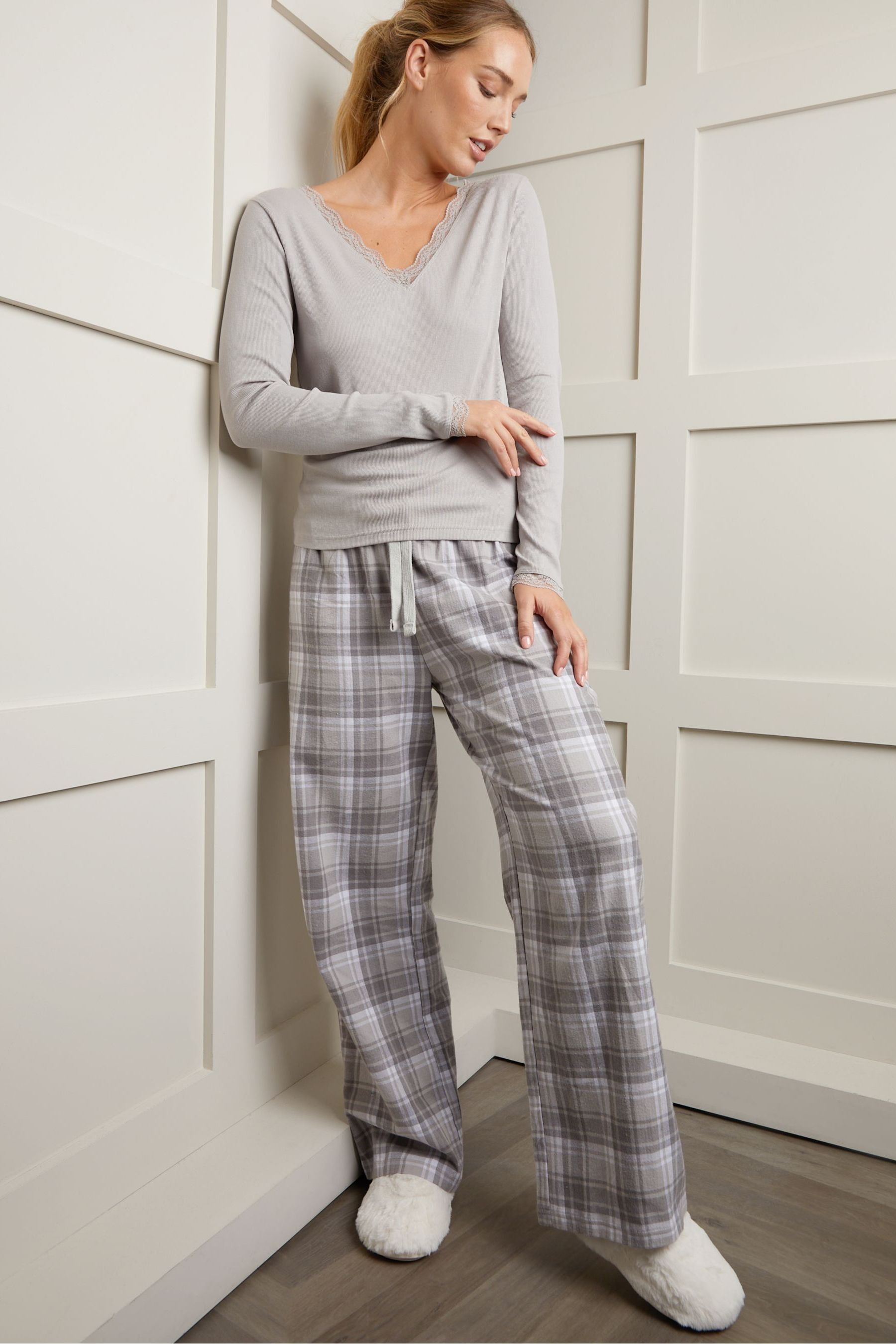 Buy Threadbare Grey Cotton Long Sleeve 100 Cotton Pyjama Set from Next Israel