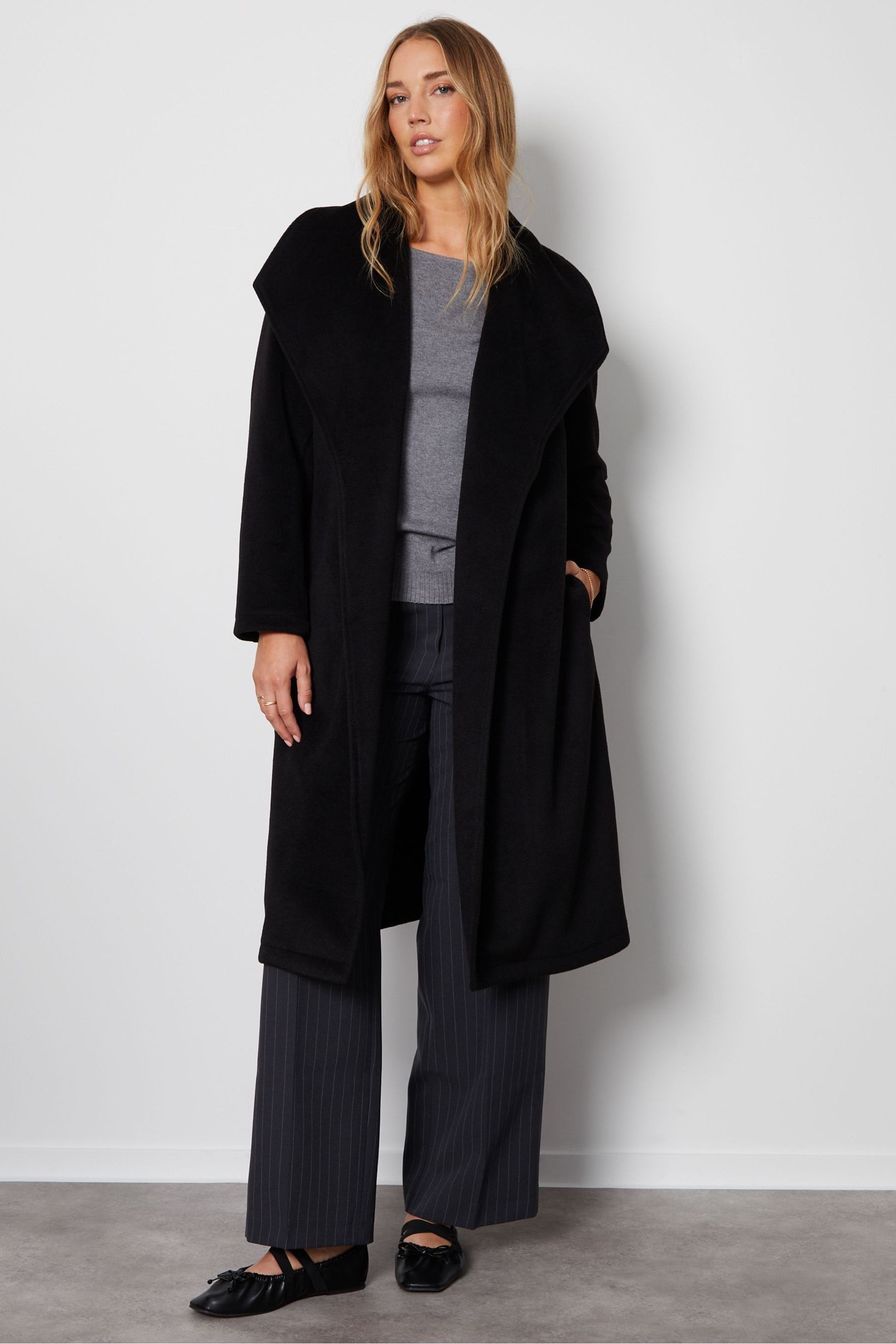 Long black shawl coat best sale