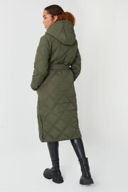 Threadbare Green Belted Diamond Quilted Padded Coat - Image 3 of 5