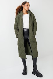 Threadbare Green Belted Diamond Quilted Padded Coat - Image 4 of 5