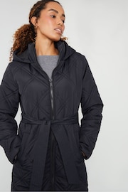 Threadbare Black Belted Diamond Quilted Padded Coat - Image 4 of 4