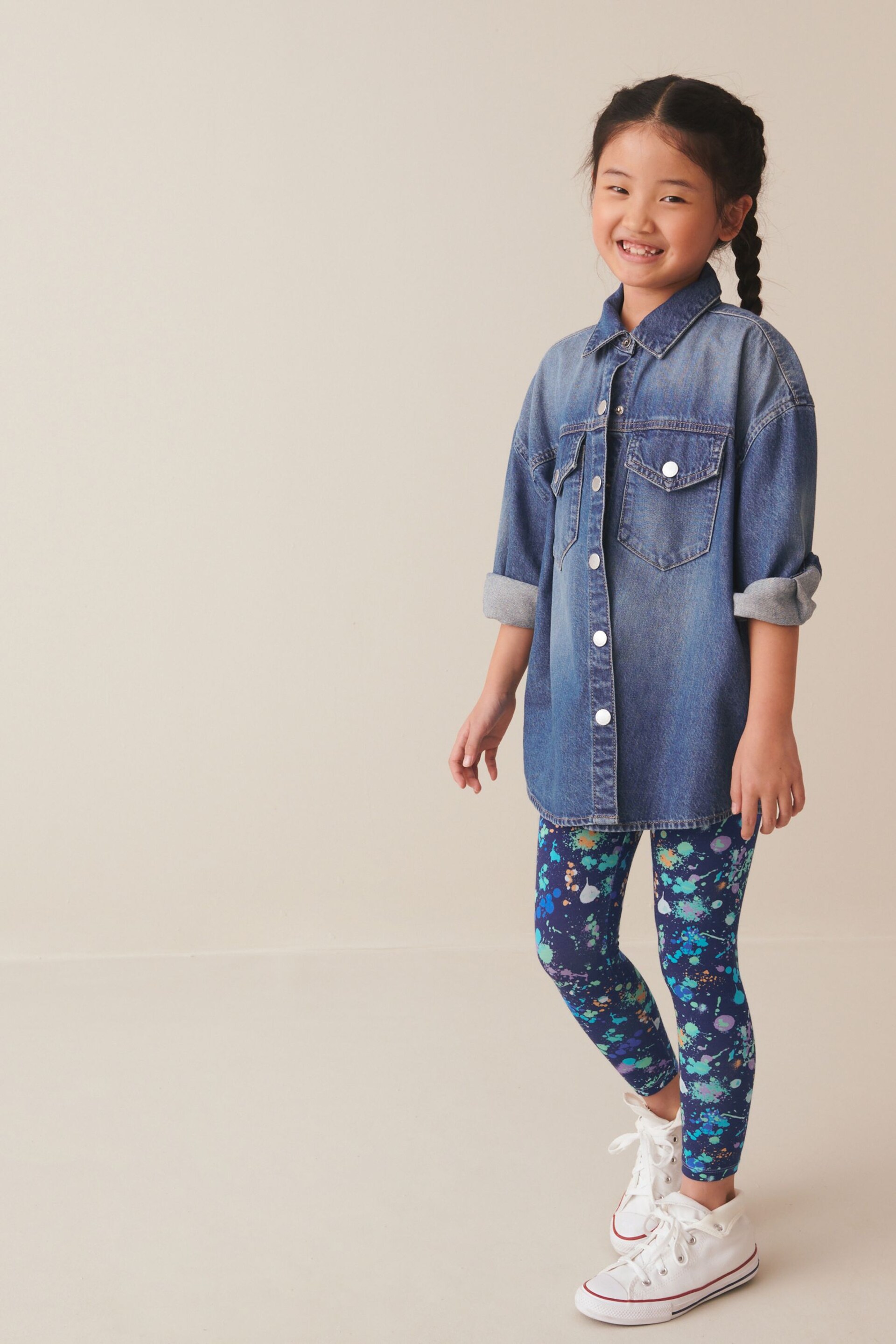 Navy Blue Splat Printed Leggings (3-16yrs) - Image 1 of 7