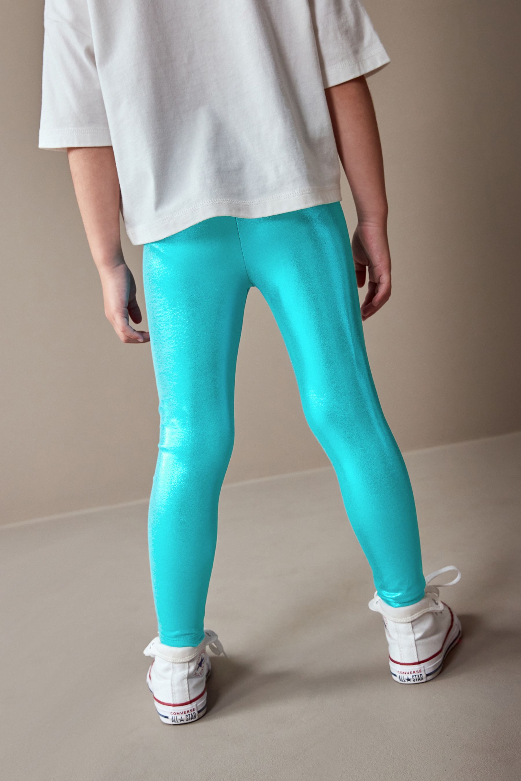 Buy Blue Metallic Foil Shiny Leggings 3 16yrs from Next Luxembourg