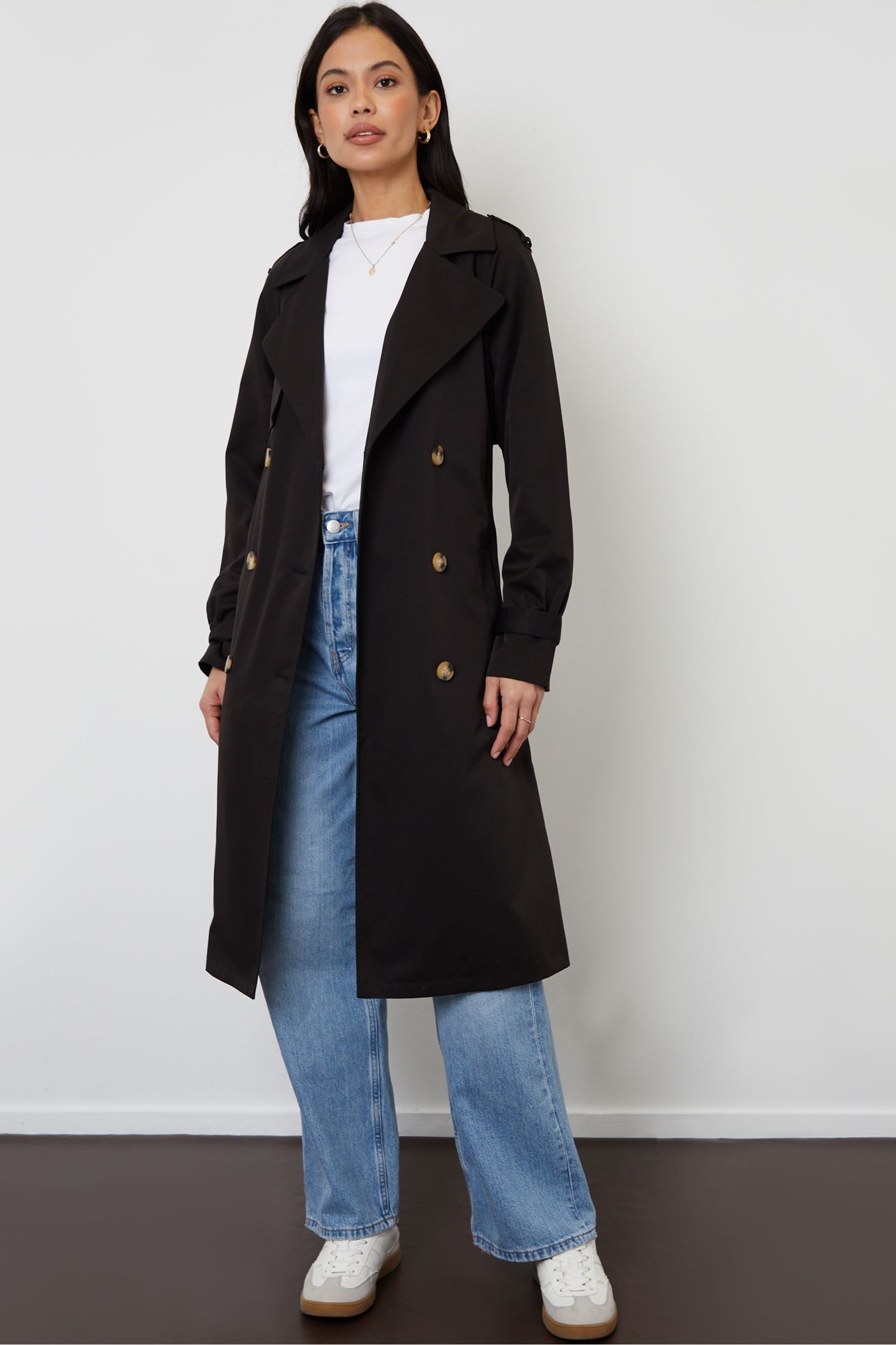 Threadbare Black Raglan Trench Coat 4 Womens