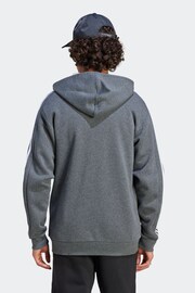adidas Grey Essentials Fleece 3-Stripes Full Zip Hoodie - Image 2 of 6