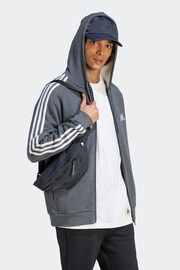 adidas Grey Essentials Fleece 3-Stripes Full Zip Hoodie - Image 3 of 6