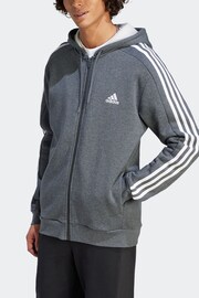 adidas Grey Essentials Fleece 3-Stripes Full Zip Hoodie - Image 4 of 6