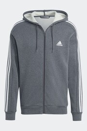 adidas Grey Essentials Fleece 3-Stripes Full Zip Hoodie - Image 6 of 6