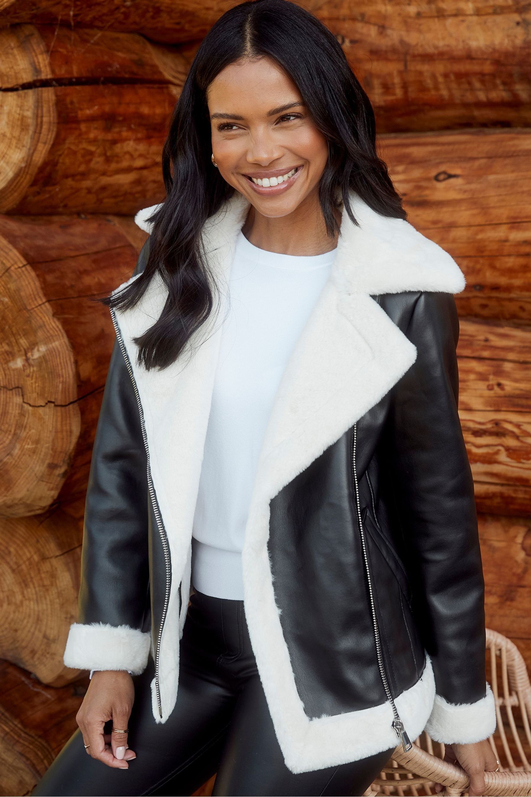 Threadbare Black Faux Fur Lined Aviator Jacket