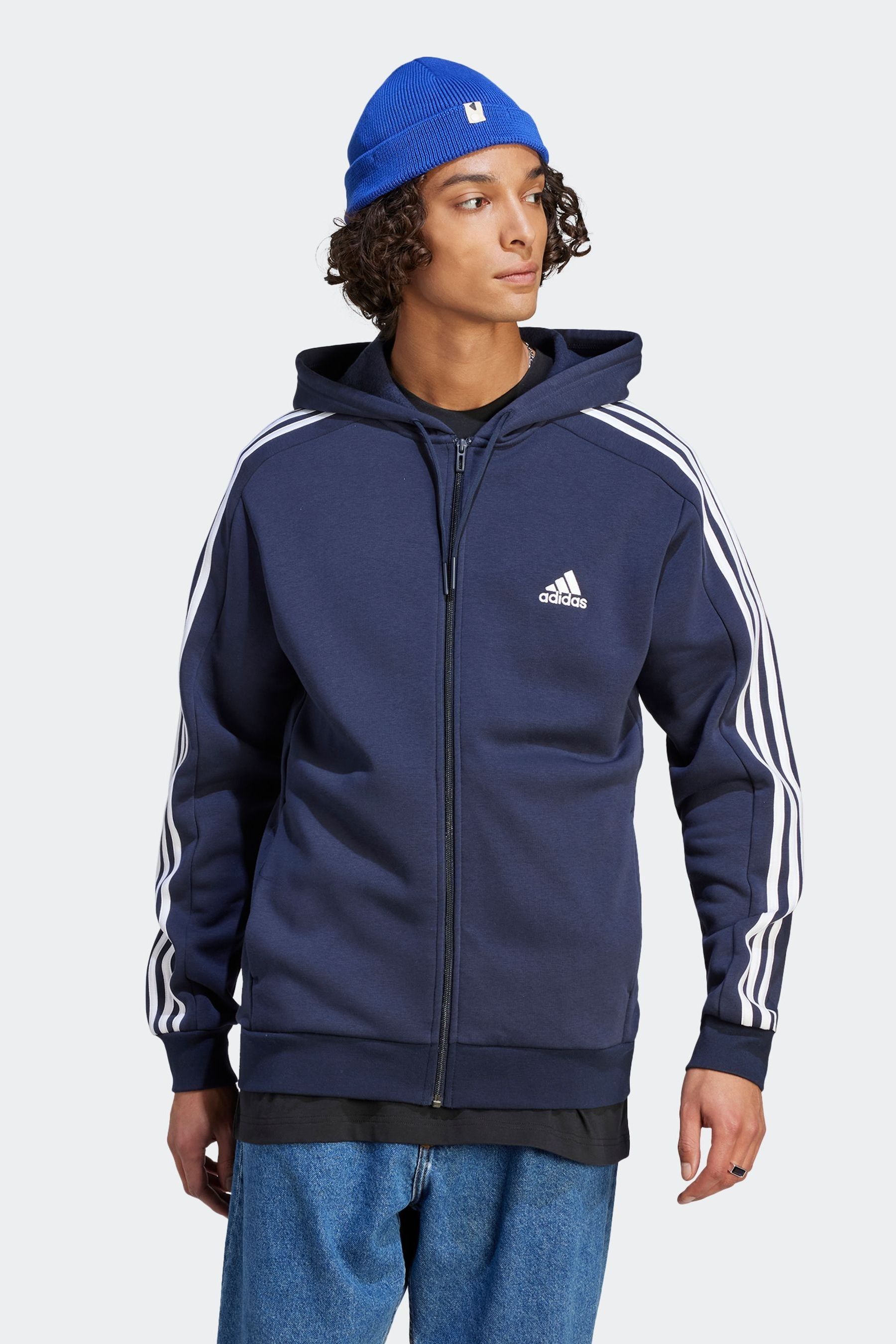 Adidas blue zip up hoodie discount