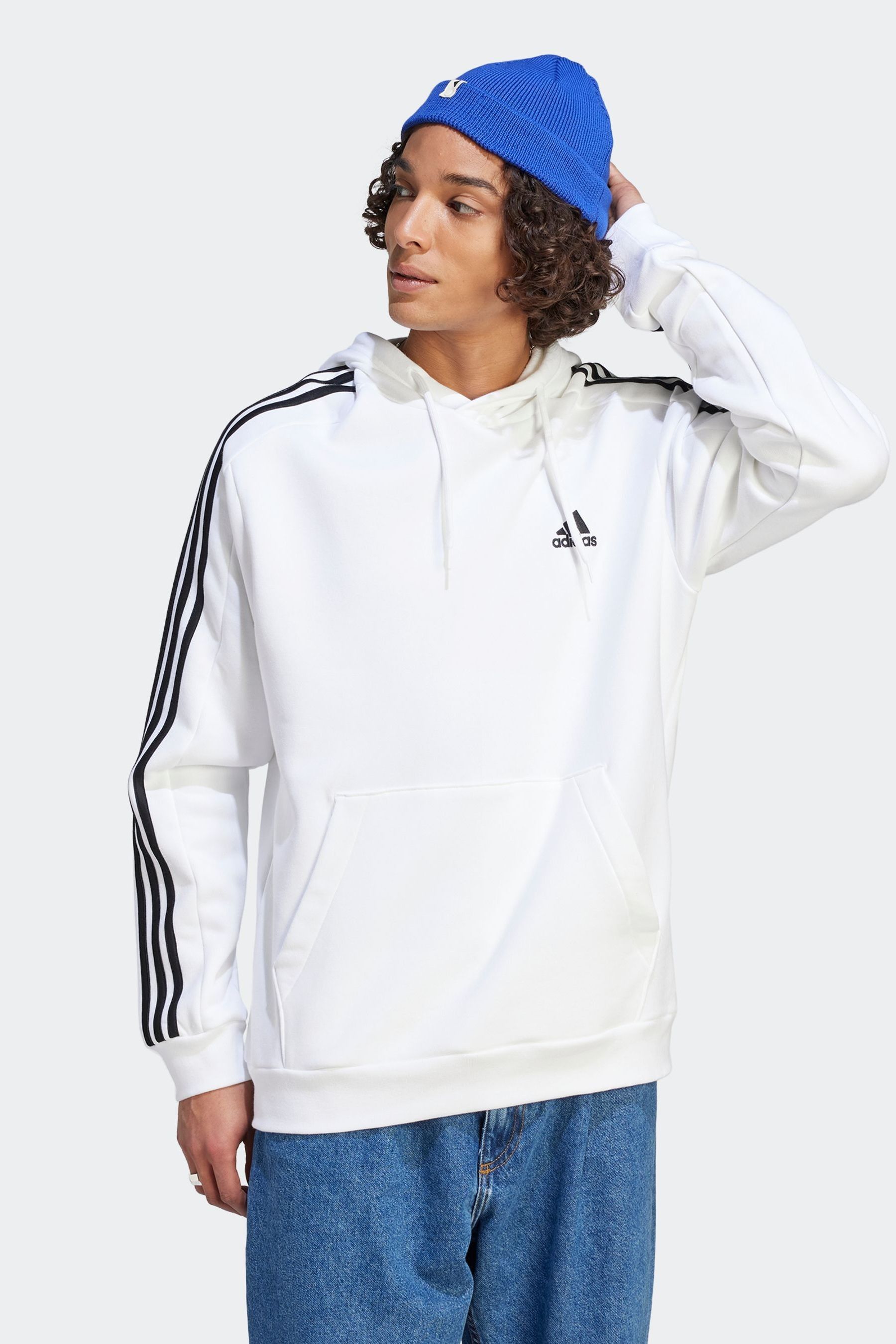 Buy adidas White Essentials Fleece 3 Stripes 100 Cotton Hoodie from the Next UK online shop