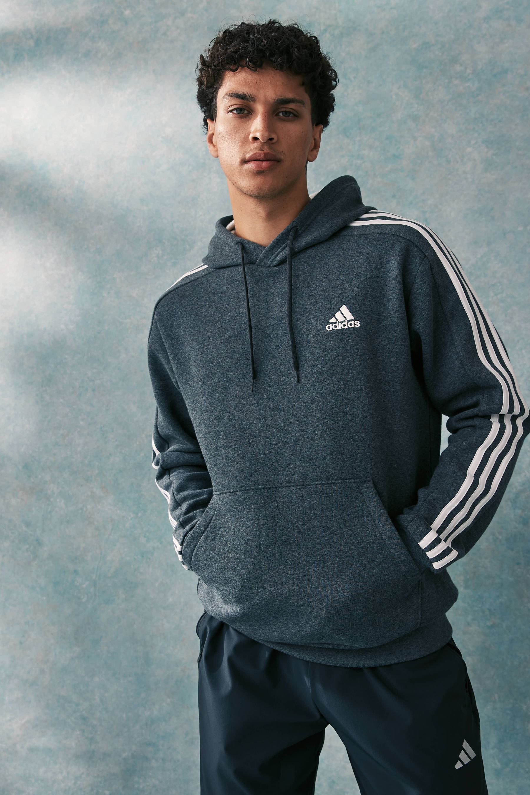 Buy adidas Grey Essentials Fleece 3 Stripes 100 Cotton Hoodie from Next Luxembourg
