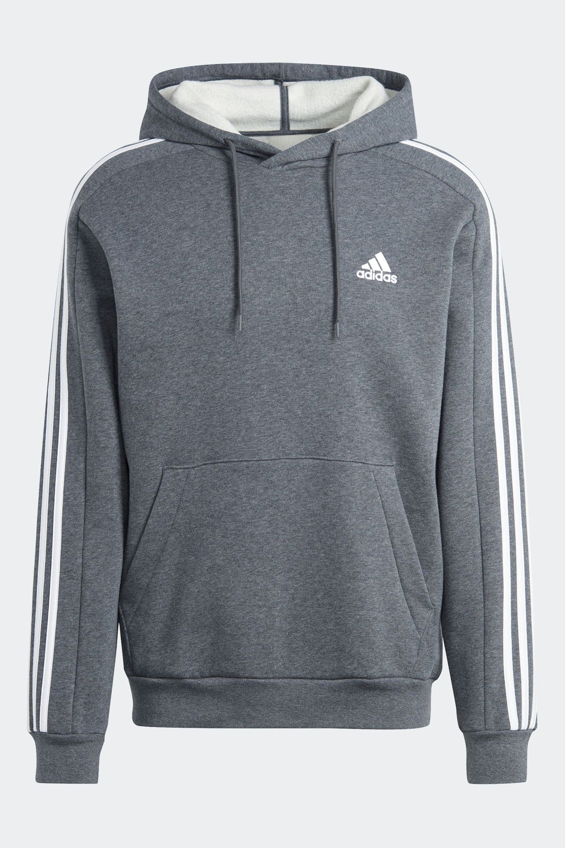 adidas Grey Essentials Fleece 3-Stripes Hoodie - Image 5 of 5