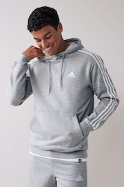 adidas Light Grey Essentials Fleece 3-Stripes Hoodie - Image 1 of 5