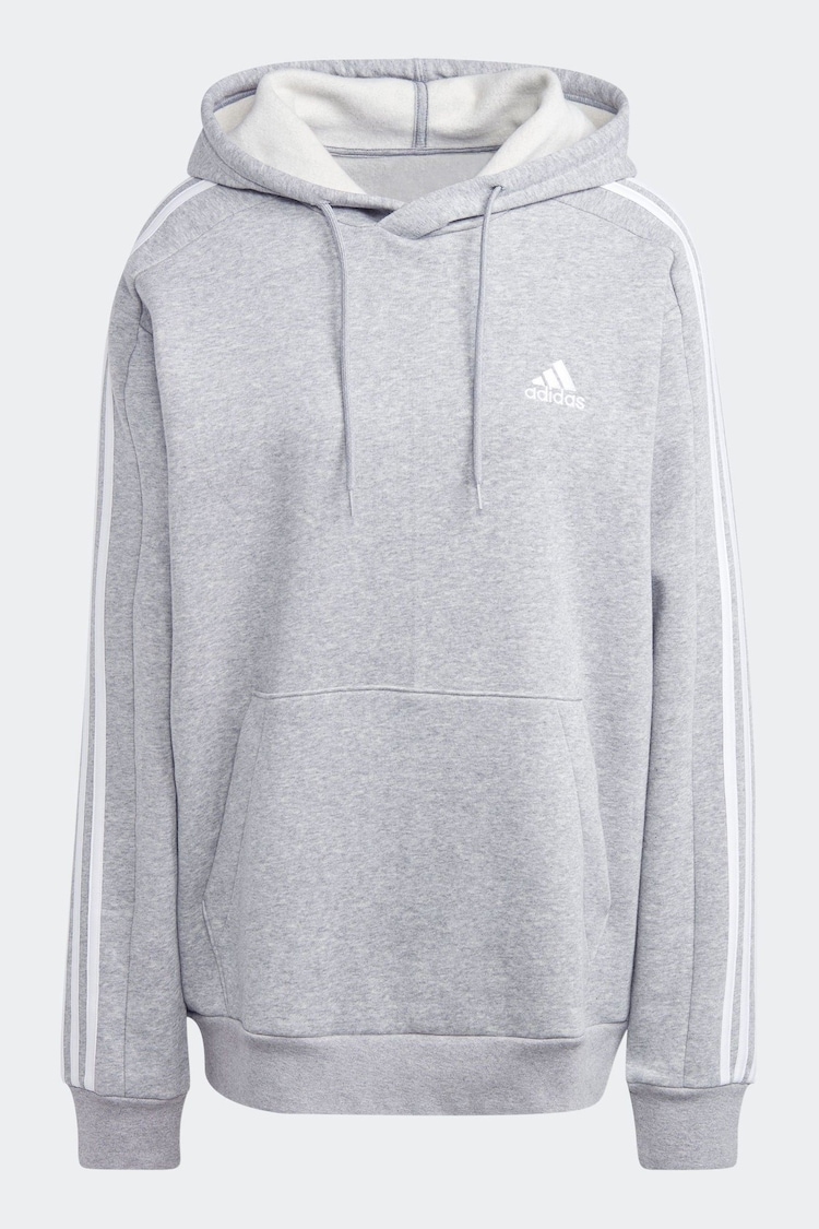 adidas Light Grey Essentials Fleece 3-Stripes 100% Cotton Hoodie - Image 4 of 4