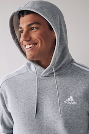 adidas Light Grey Essentials Fleece 3-Stripes 100% Cotton Hoodie - Image 7 of 8